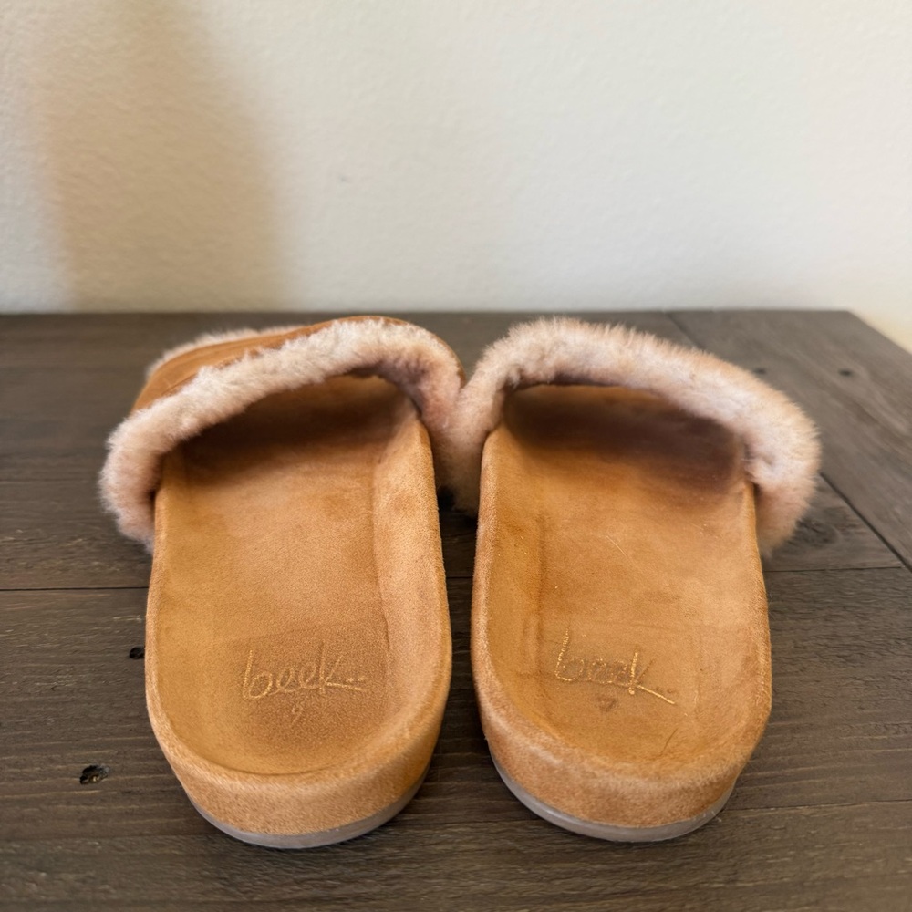 Beek Gallito Shearling Sandals Carmel Color Suede Slide Women’s Size 9 - Picture 7 of 14
